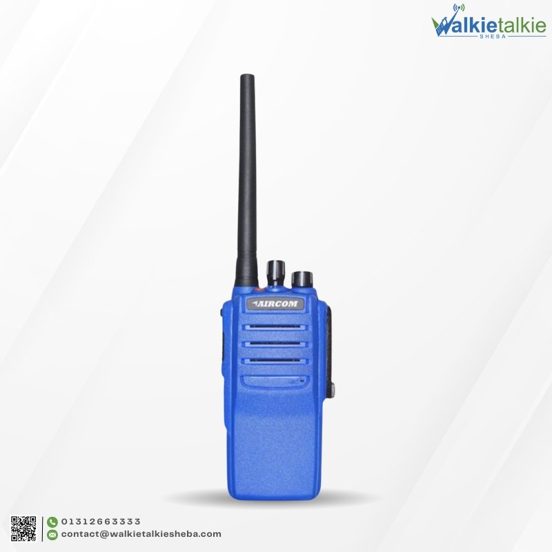 Blue Aircom AC-379L SBR Walkie Talkie professional handheld two-way radio with long-range antenna and heavy-duty casing.