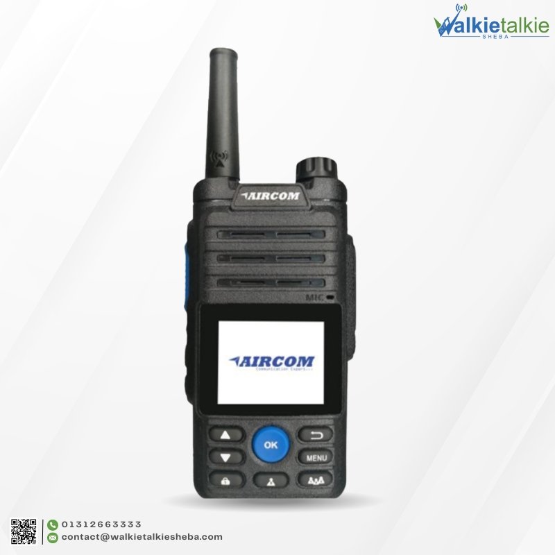 Black Aircom AC-G30 4G with WiFi Walkie Talkie network radio featuring a color LCD screen and smart navigation keypad.