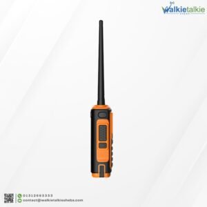 Side profile of the Baofeng UV-17 SBR Walkie Talkie showing the orange textured grip, PTT button, and high-gain antenna.
