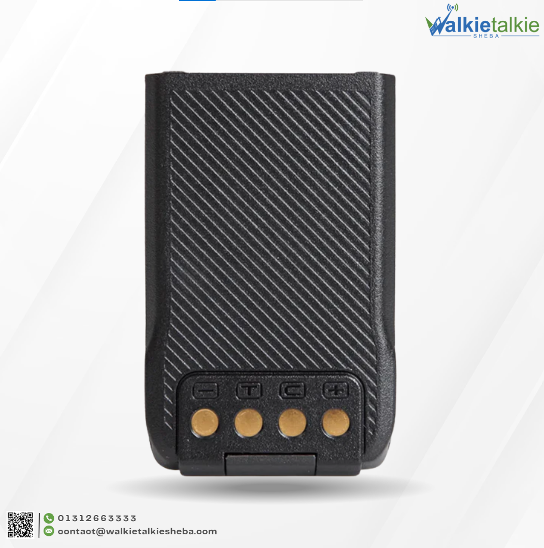 Rear view of the BL2801-Ex 2850mAh walkie talkie Battery featuring a diagonal non-slip textured grip and gold charging terminals.