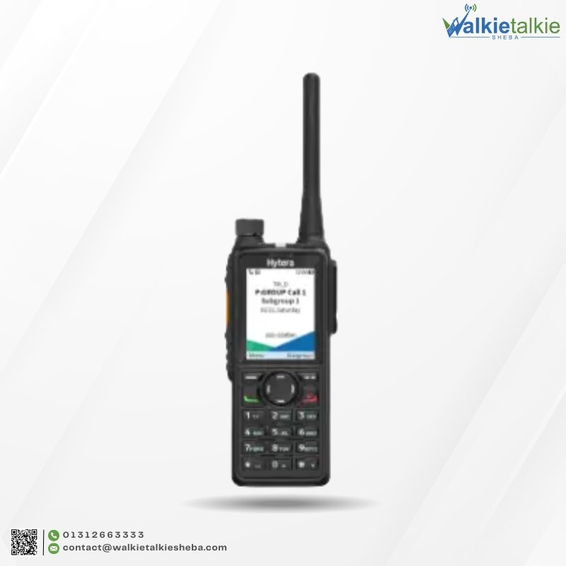 Front view of the Hytera HP68X walkie talkie professional digital radio featuring a color LCD screen and full numeric keypad.