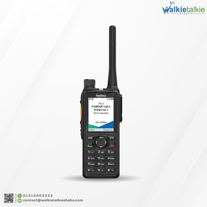 Black Hytera HP78X Walkie Talkie professional digital radio featuring a large color display and full numeric keypad.