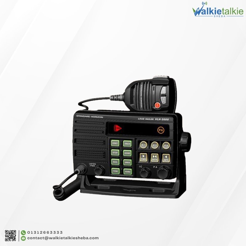 Standard Horizon VLH-3000A web product front profile picture with antena of walkie talkie sheba.